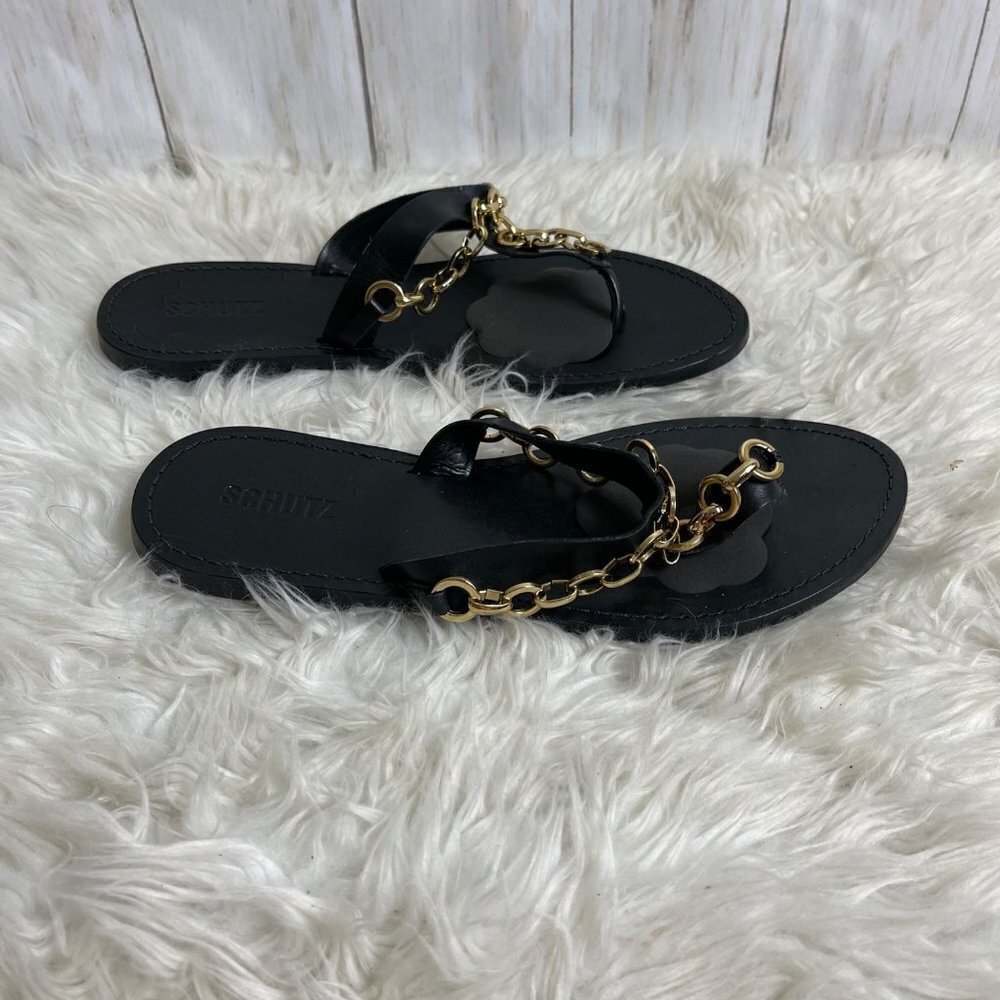 SCHUTZ Lorraine Women’s Black Genuine Leather Slip-On Sandals Size 9.5